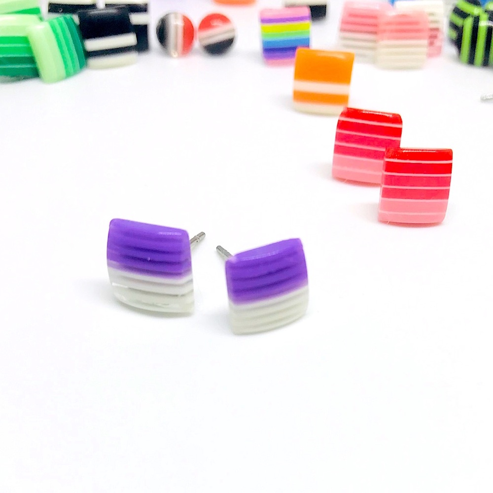 Purple And White Minimalist Stud Earrings